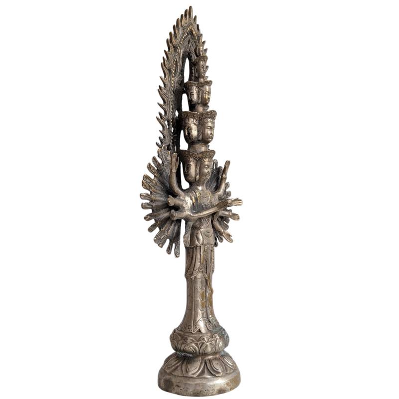 Chinese Guanyin statue in bronze with a thousand arms and multiple heads