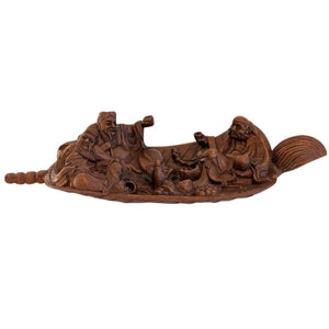 Sculpture sur bois chinoise, XIXe siècle – Immortels dans une barque.
