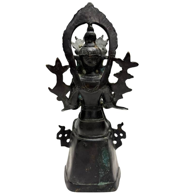 Antique Chinese bronze bodhisattva statue with lotus motifs