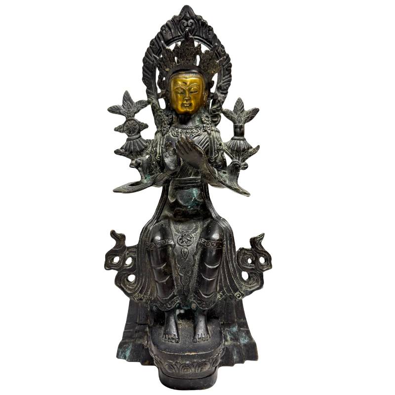 Chinese bodhisattva in devotional pose with ormolu-gilded bronze face