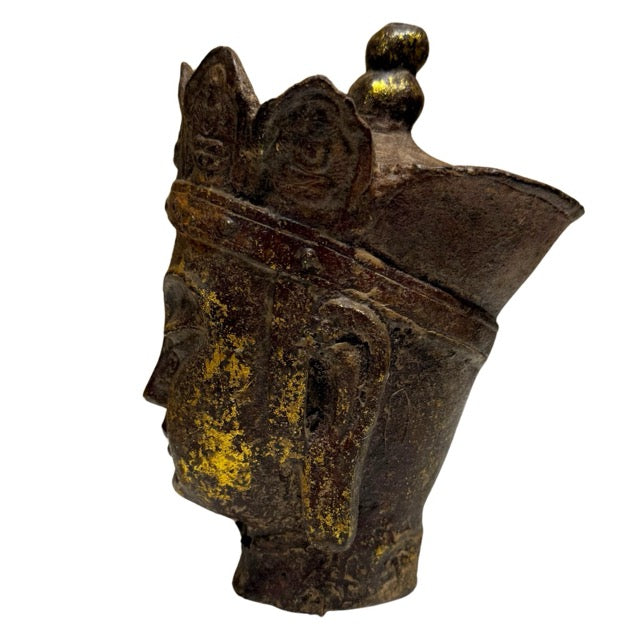 Antique pair of heads of a Chinese bodhisattva, Ksitigarbha Dizang Pusa