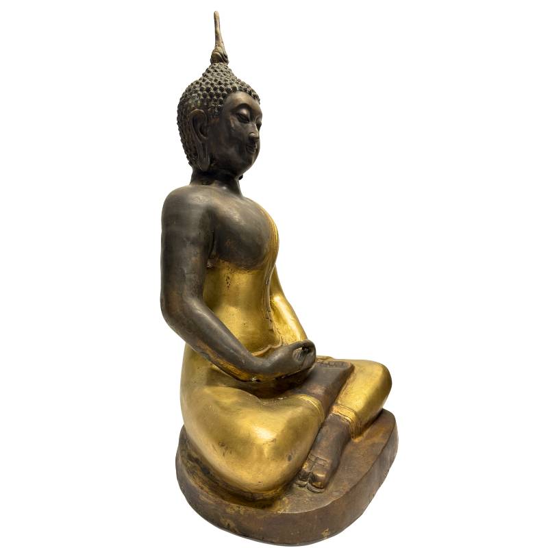 Chinese bronze Buddha in Dhyana Mudra with remnants of fire gilding, Yongle style