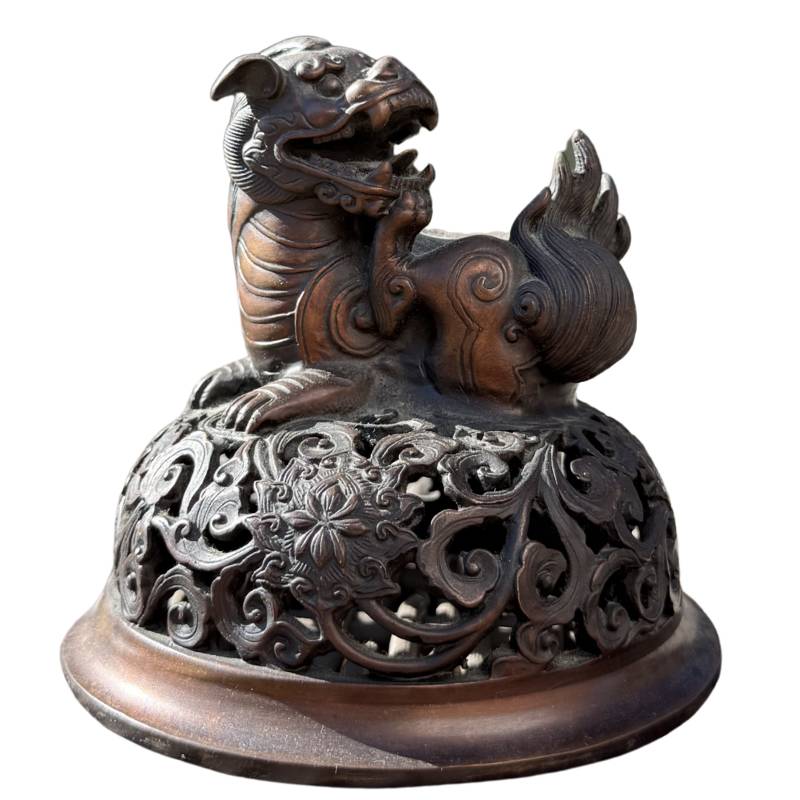 Chinese bronze incense burner with guardian lion
