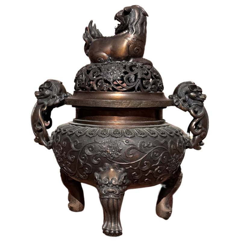 Chinese bronze incense burner with foo dog
