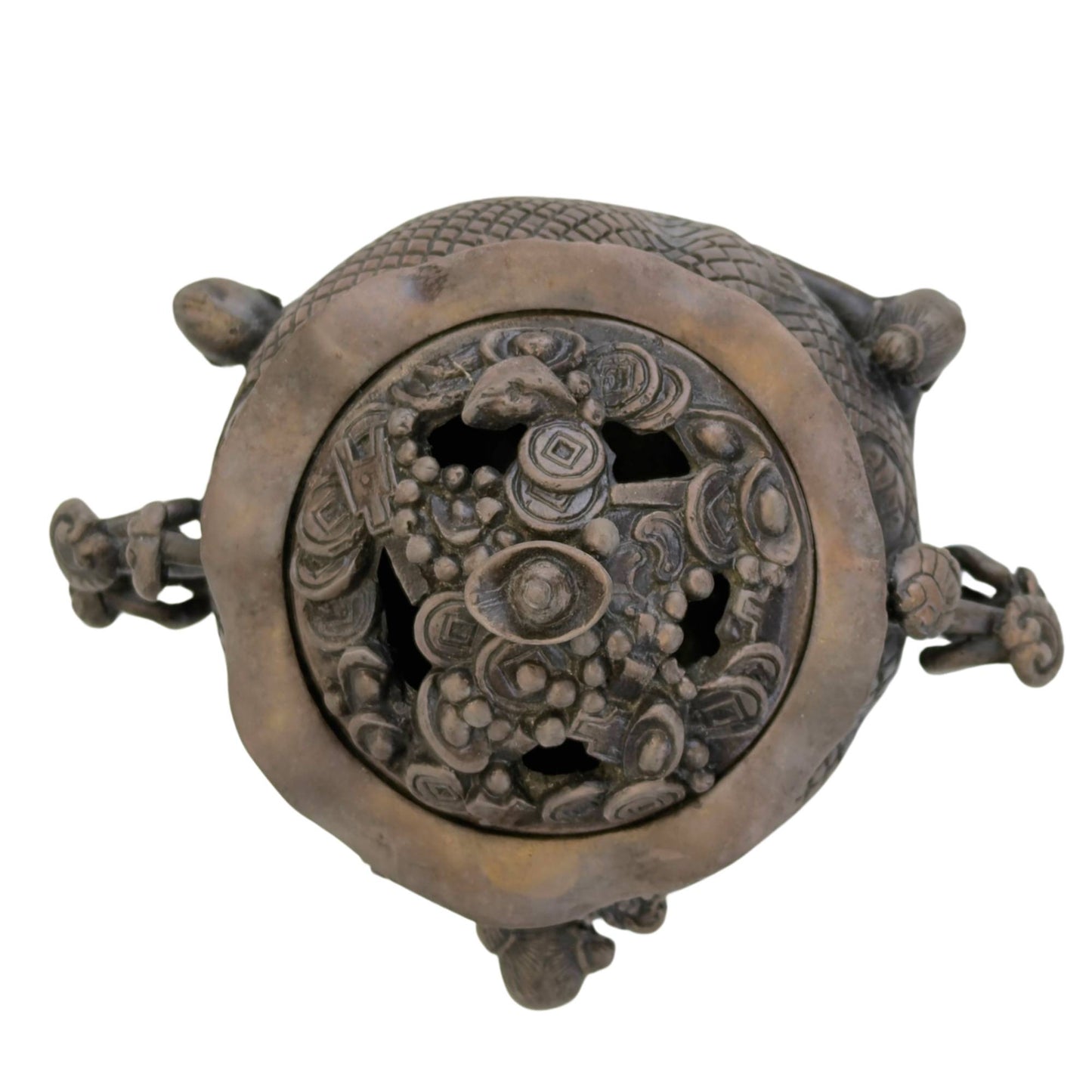 Top view of Chinese lucky pot with openwork lid