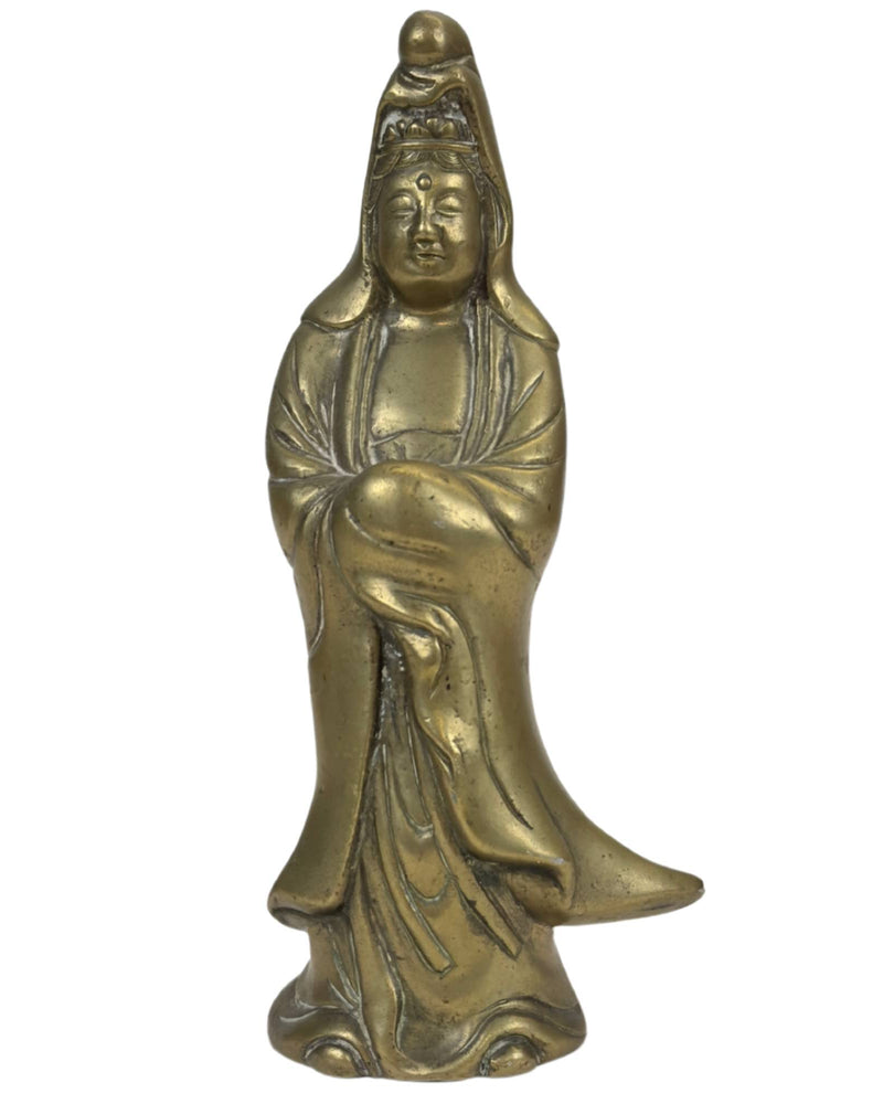 Guanyin chinoise de compassion et de protection – Bronze/Laiton vintage
