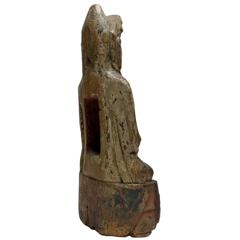 Chinese wooden Guanyin figure with authentic aging and depth