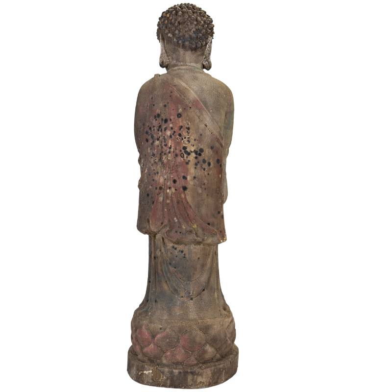 Chinese wooden Buddha sculpture Anjali mudra detail