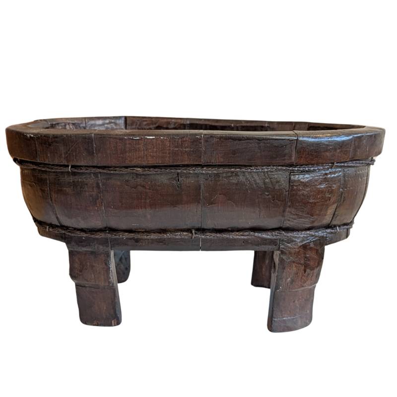 Chinese wooden dough bowl on four legs