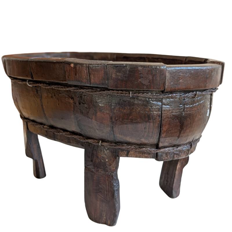 Chinese wooden work bowl on legs