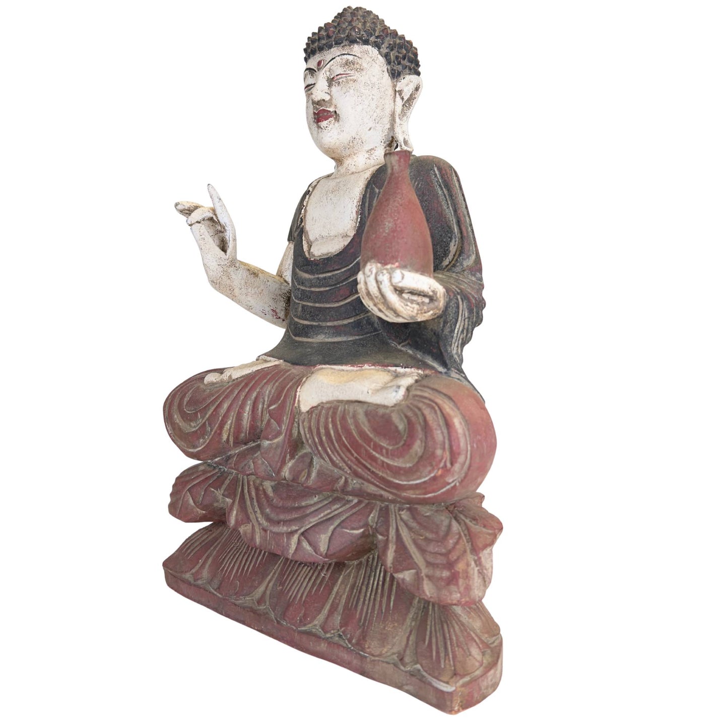 Detail of Chinese Medicine Buddha face with closed eyes, white paintwork, and calm meditative expression