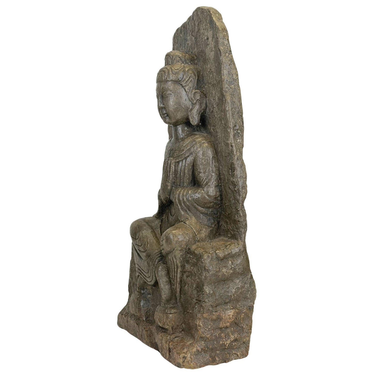 Zijkant van antieke Chinese Kwan Yin stele, vermoedelijk gehouwen uit argilliet
