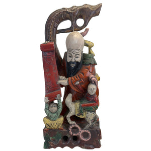 Monumental Hand-Carved Chinese Teakwood Shoulao Sculpture – God of Longevity (65.5 x 27.5 cm / 8.6 kg)