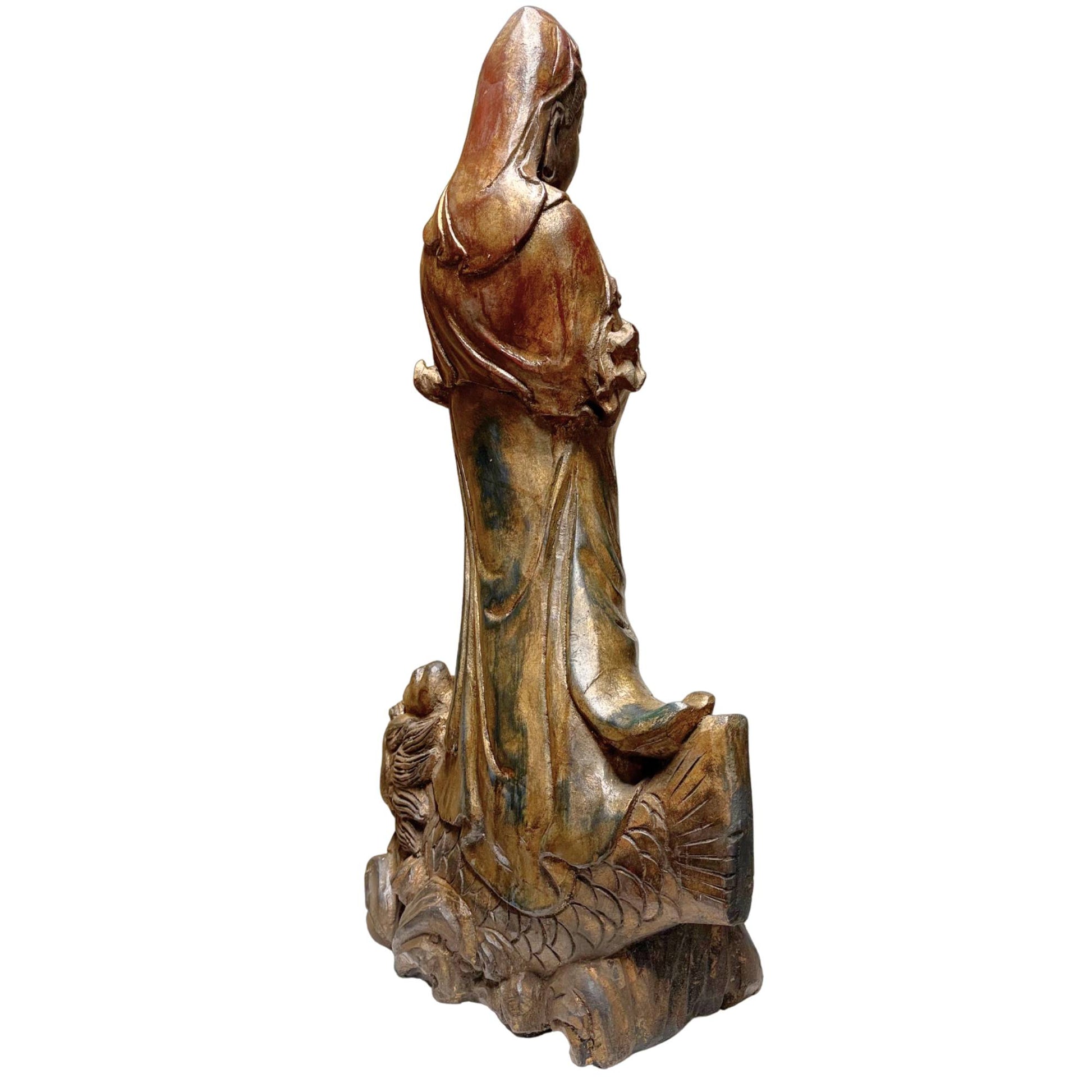 Detail of dragon woodcarving Kwanyin statue Qing Dynasty