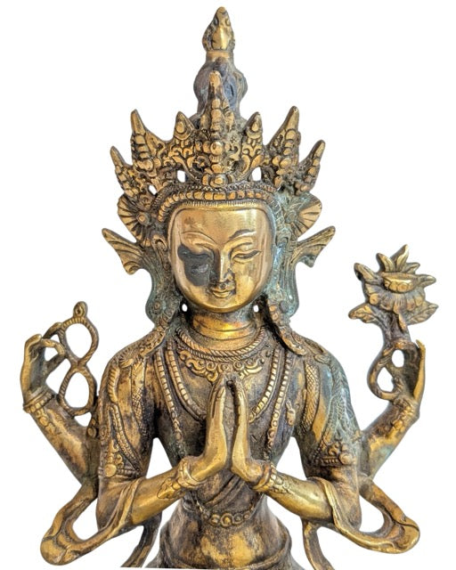 Close-up of the Serenity face on the bronze Chenrezig sculpture