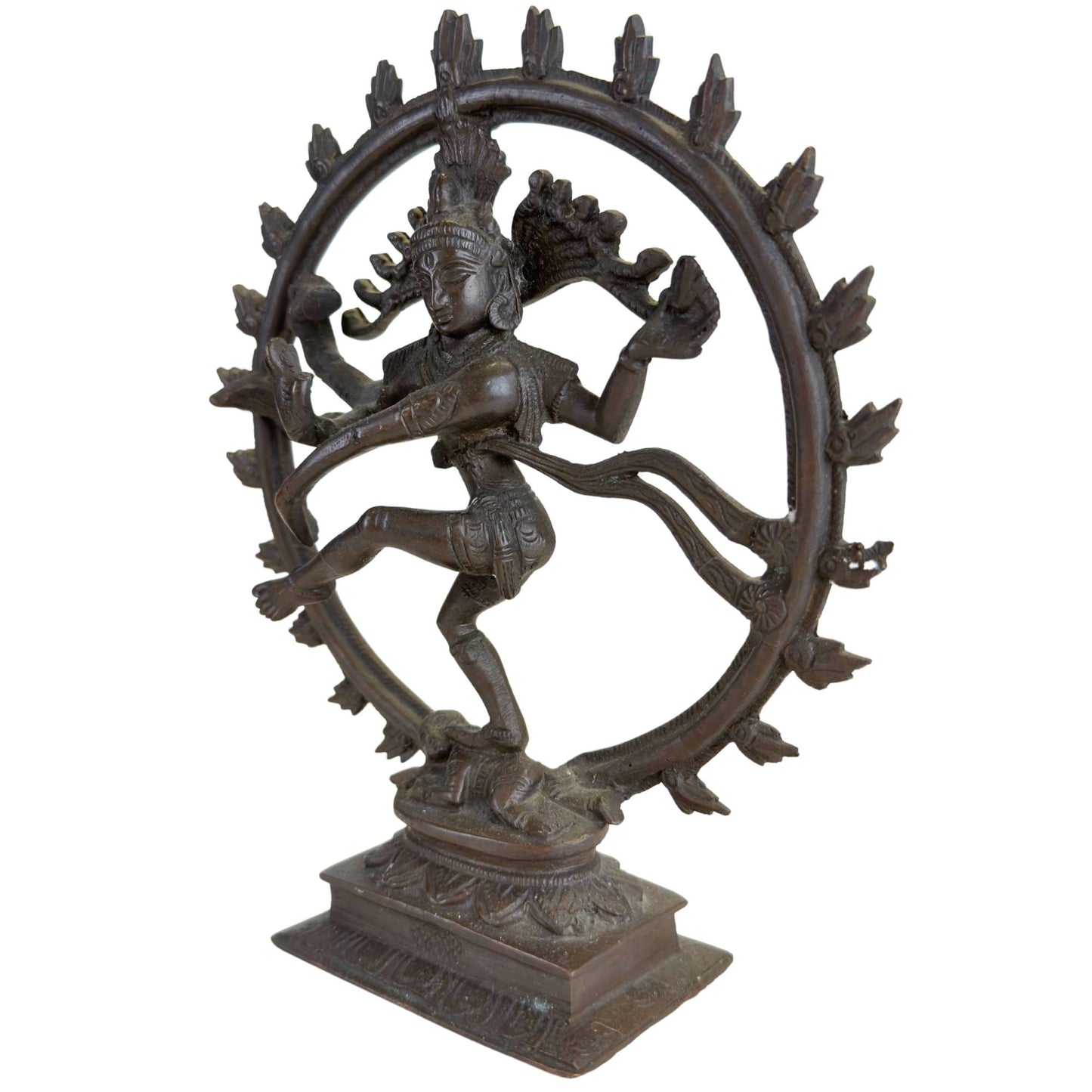 Detail of face, hand mudra and fine bronze structure of solid Shiva statue
