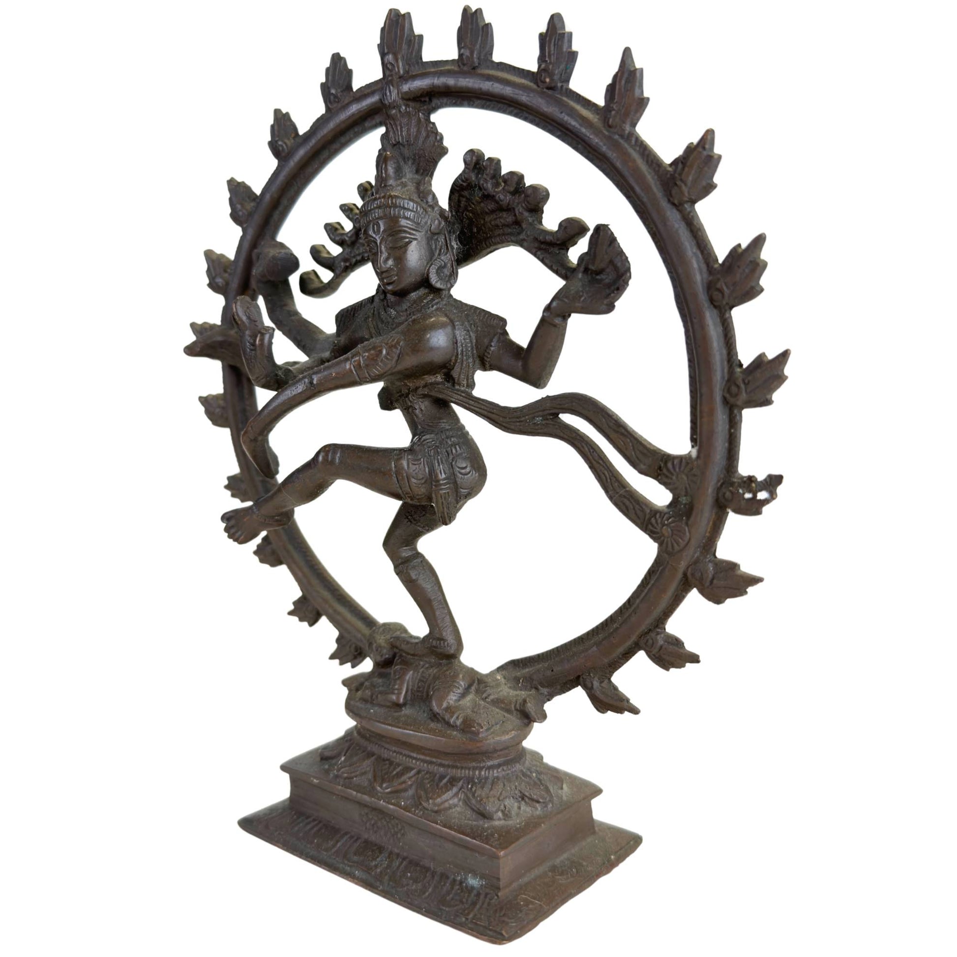 Detail of face, hand mudra and fine bronze structure of solid Shiva statue