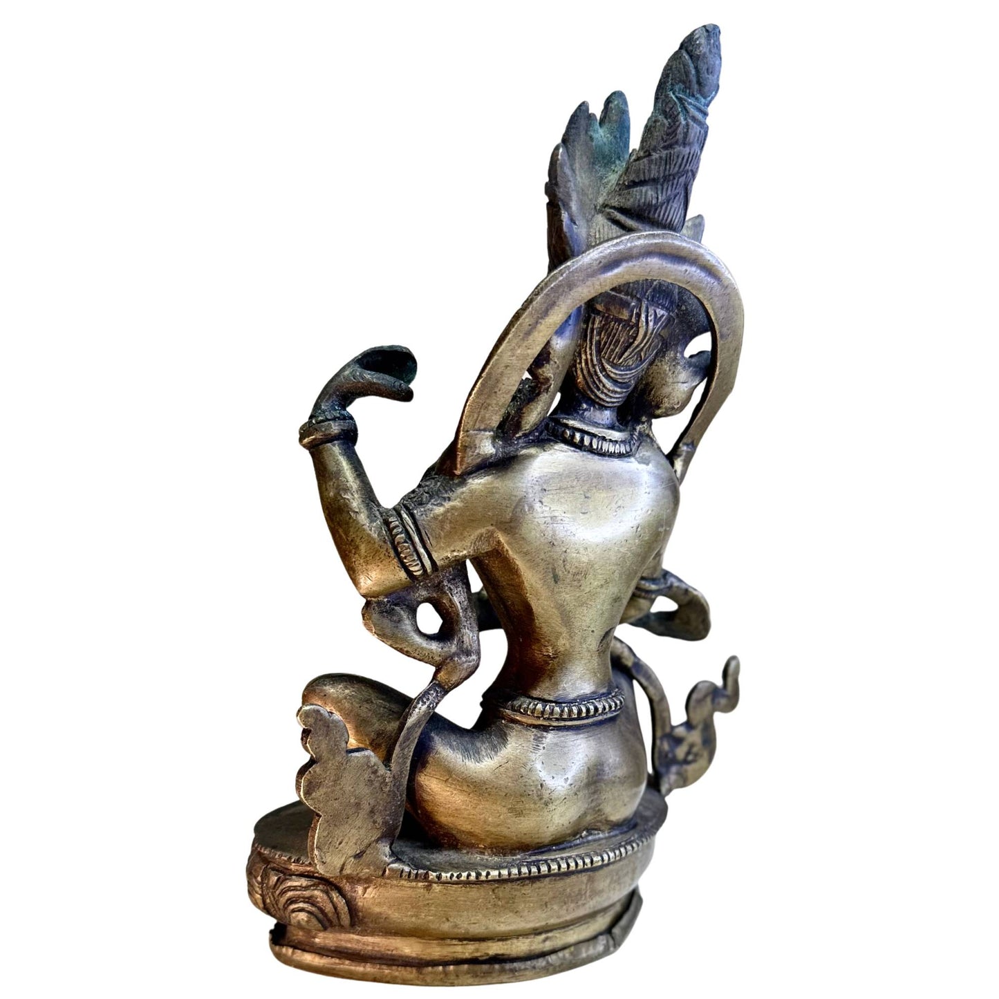Detail fire gilding antique Himalayan bronze