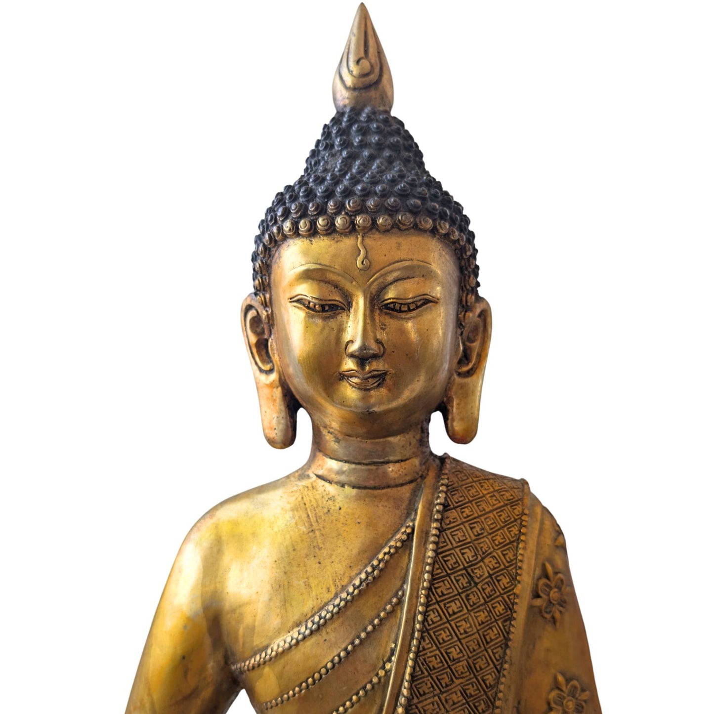 Authentic Dhyana Mudra Buddha in Tibetan style with hand-finished details and high relief.