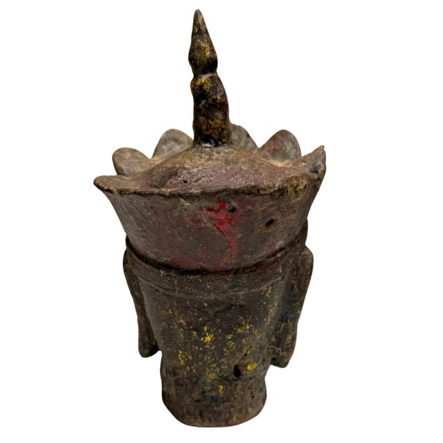 Detail of crown and face of Dizang Pusa head with old gilding