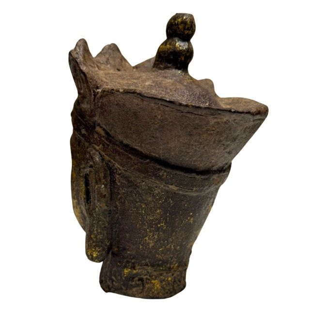 Temple fragment with head of Dizang Pusa, gilded cast iron, Chinese origin
