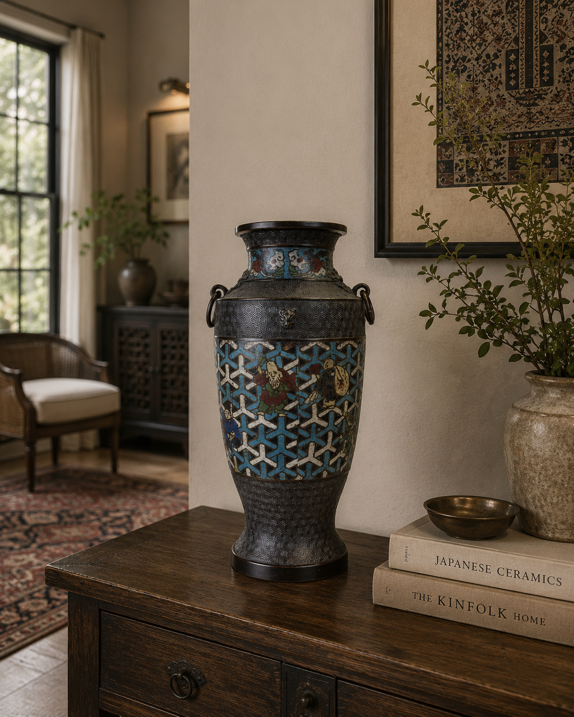 Deep, non-chemical patina on antique Japanese bronze.