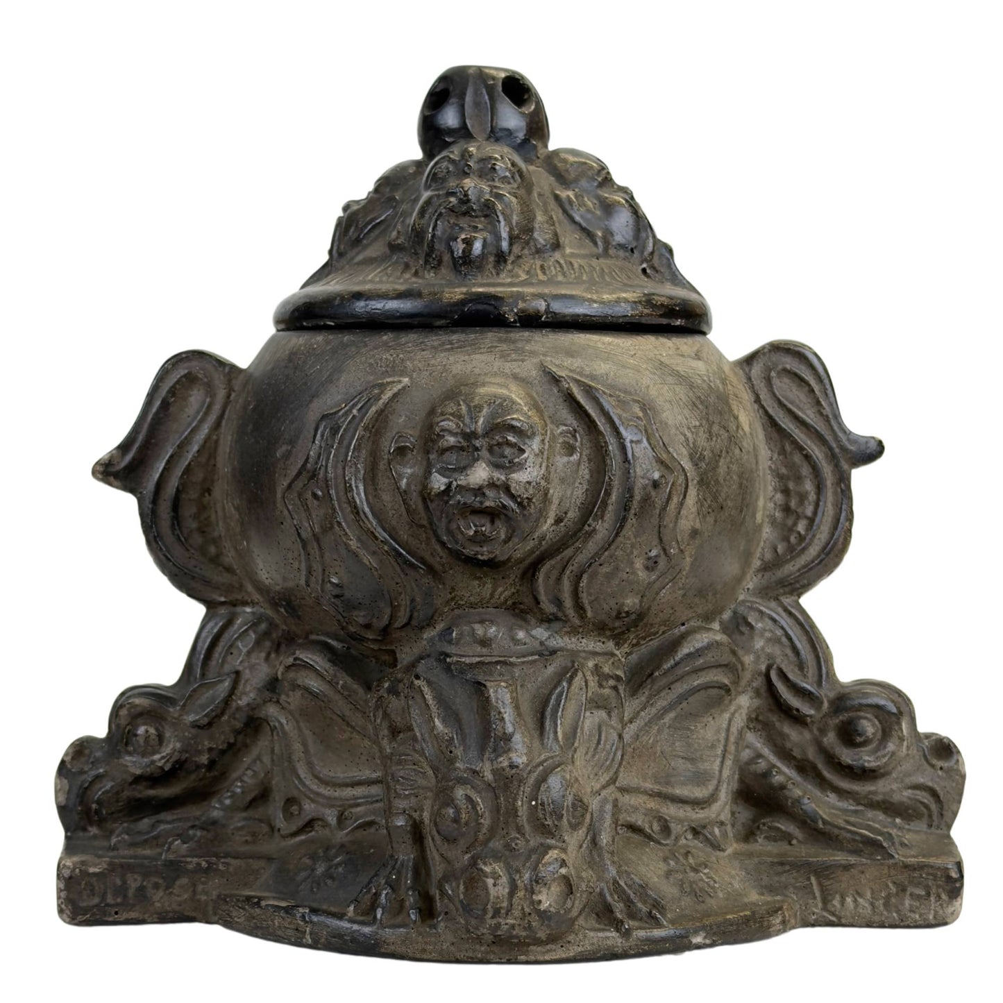 Marked Belgian dragon pot with DR POSE and LINCEP marking