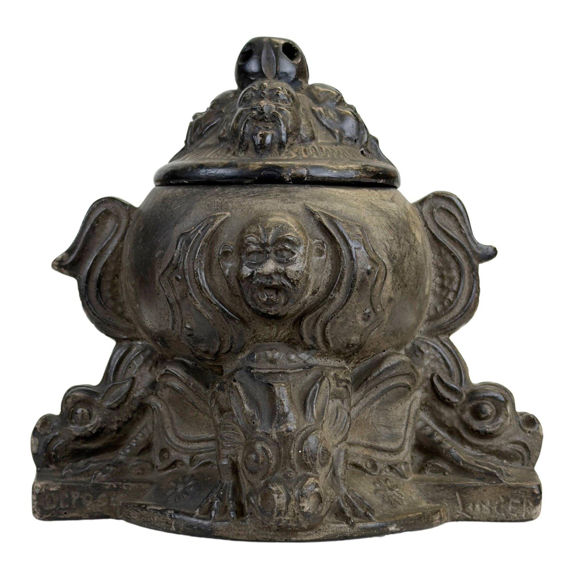 Marked Belgian dragon pot with DR POSE and LINCEP marking