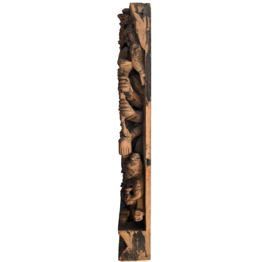 Durga wooden relief panel India Hindu goddess statue