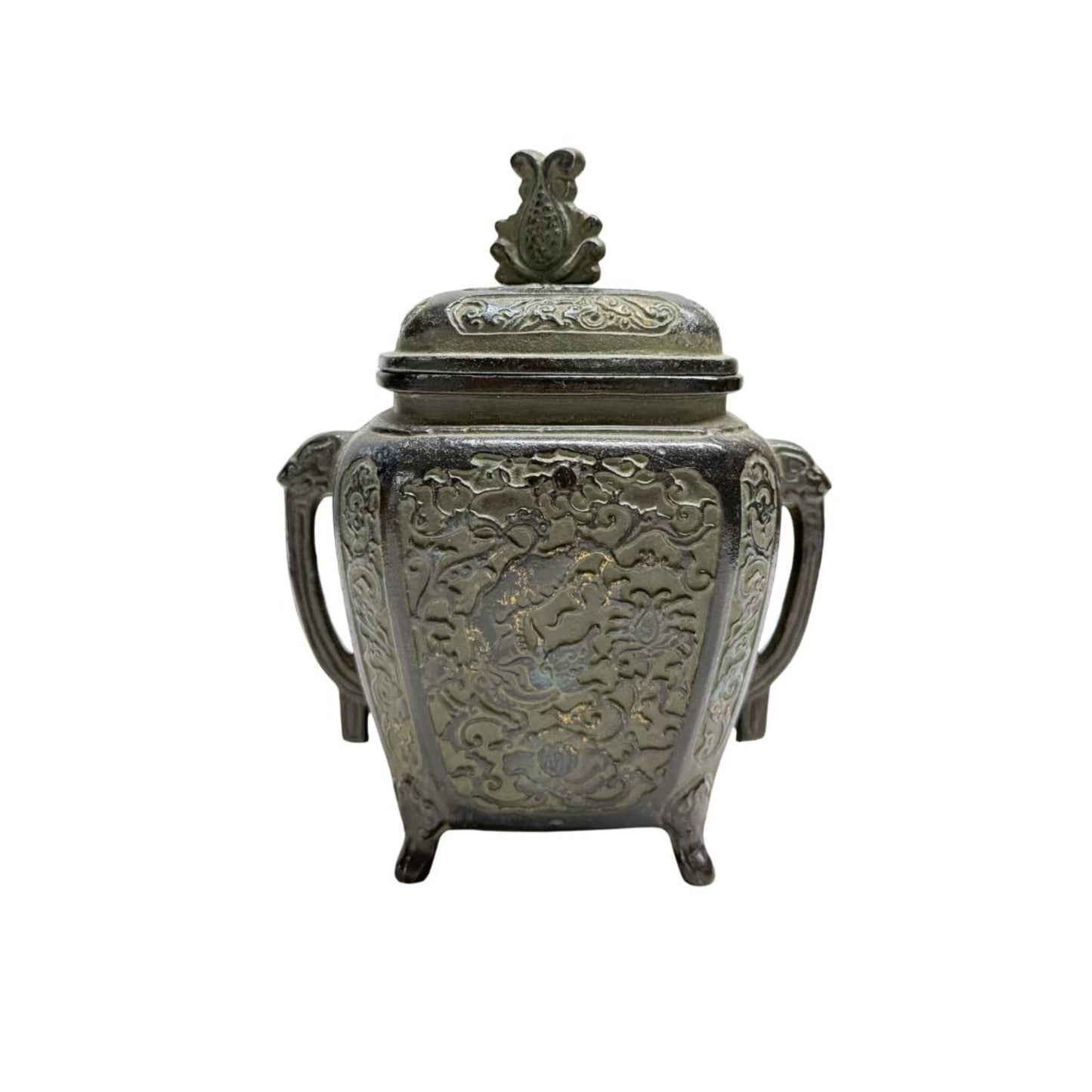 Antique Japanese Bronze Koro Incense Burner with Dragon Relief - Meiji Period Altar Censer