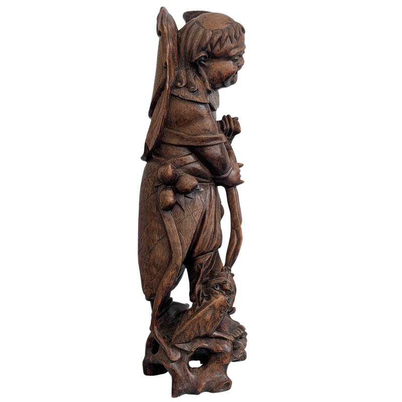 Hand-carved Ebisu statue from Japan in solid rosewood