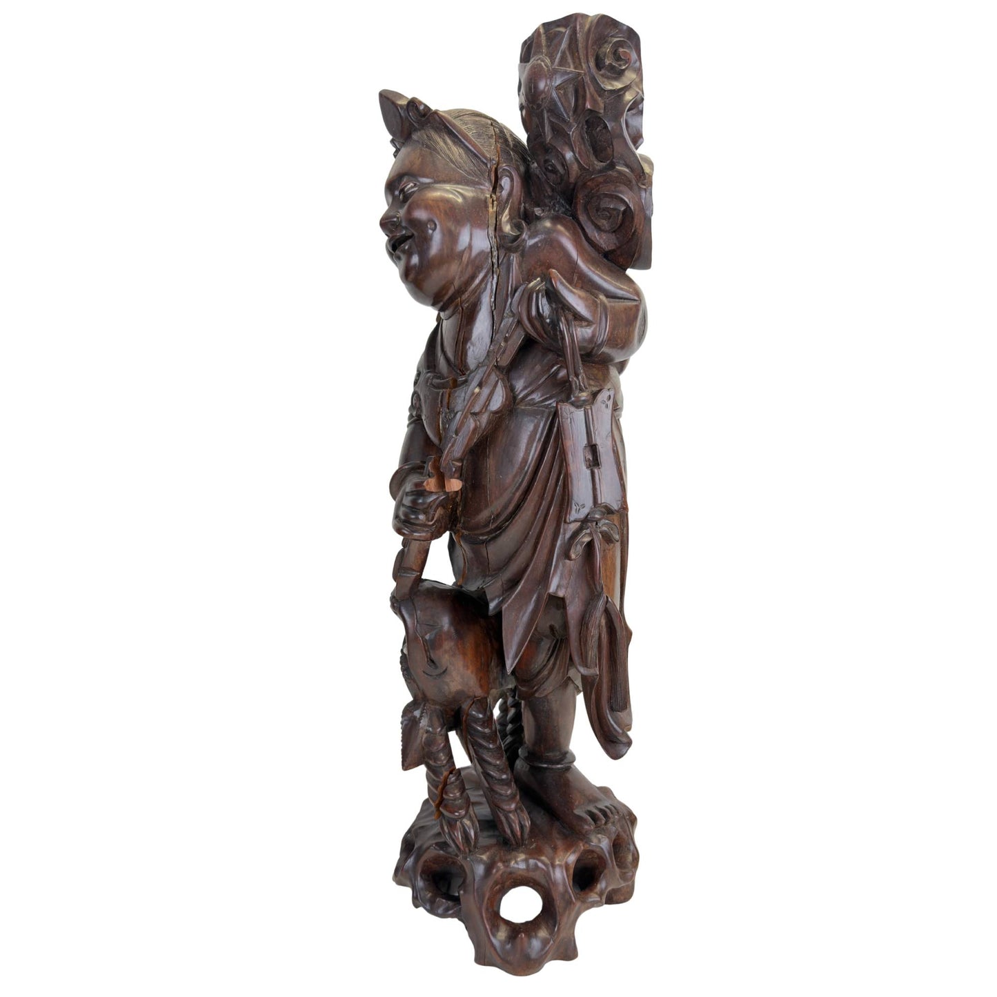 Ebisu statue with characteristic natural age cracks in the wood