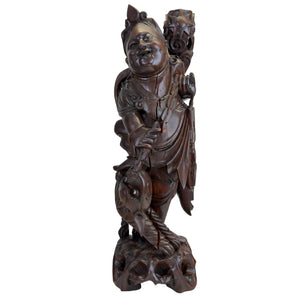 Sculpture ancienne japonaise en bois d'Ebisu - Dieu des pêcheurs et de la prospérité - 59 cm