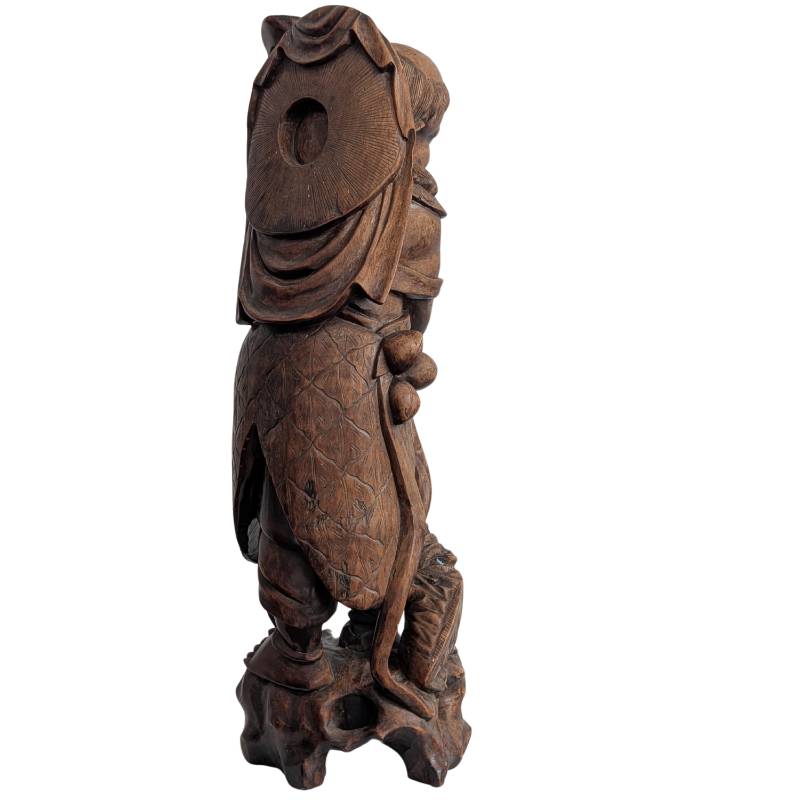 Japanese wooden Ebisu statue, god of prosperity and good fortune