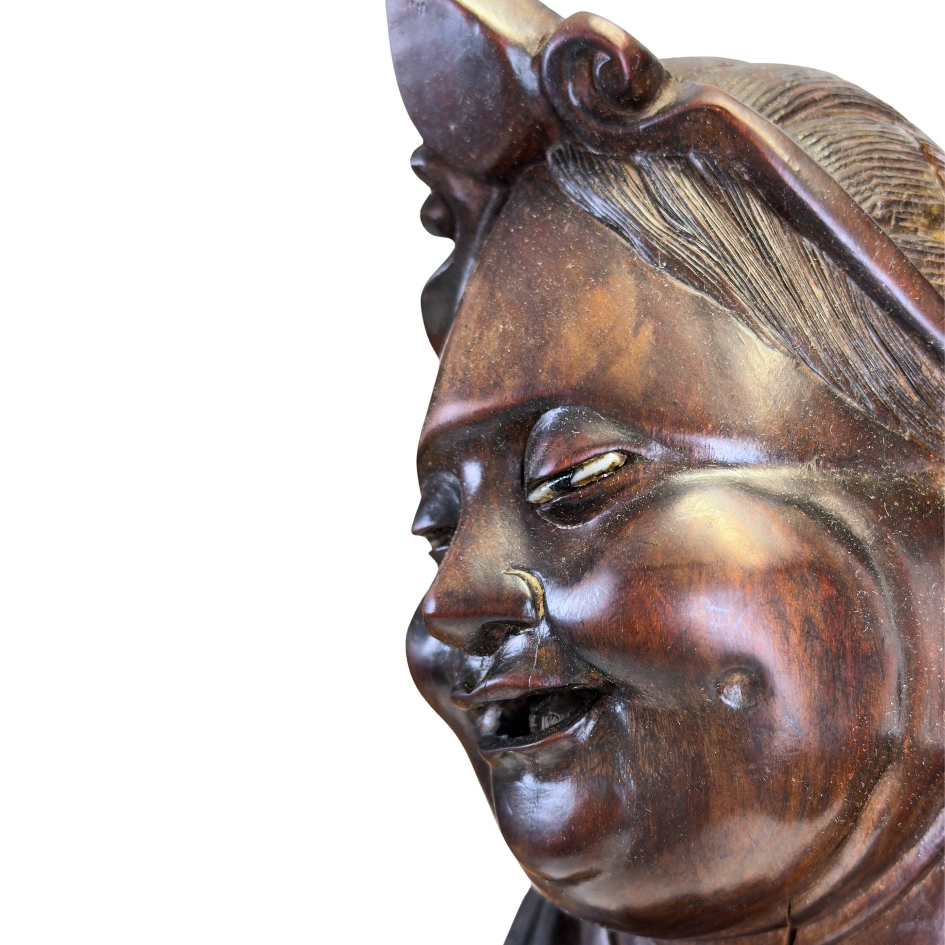 Antique Japanese Ebisu wood carving as a talisman for entrepreneurs