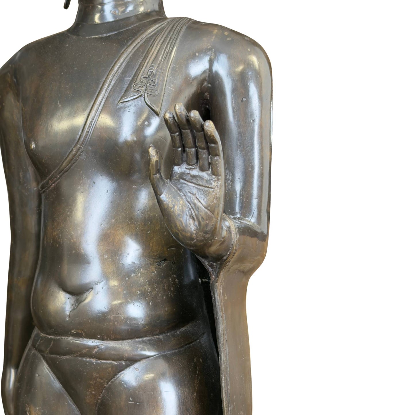 Elegant Phra Leela Buddha with dark bronze patina