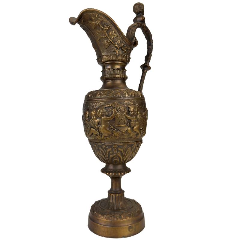 European bronze ornamental jug with putti figures and rich details