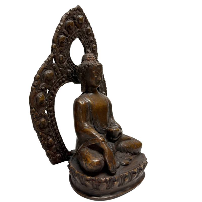 Old fire-gilded bronze Buddha statues from the Nepalese Himalayas with Dhyana Mudra