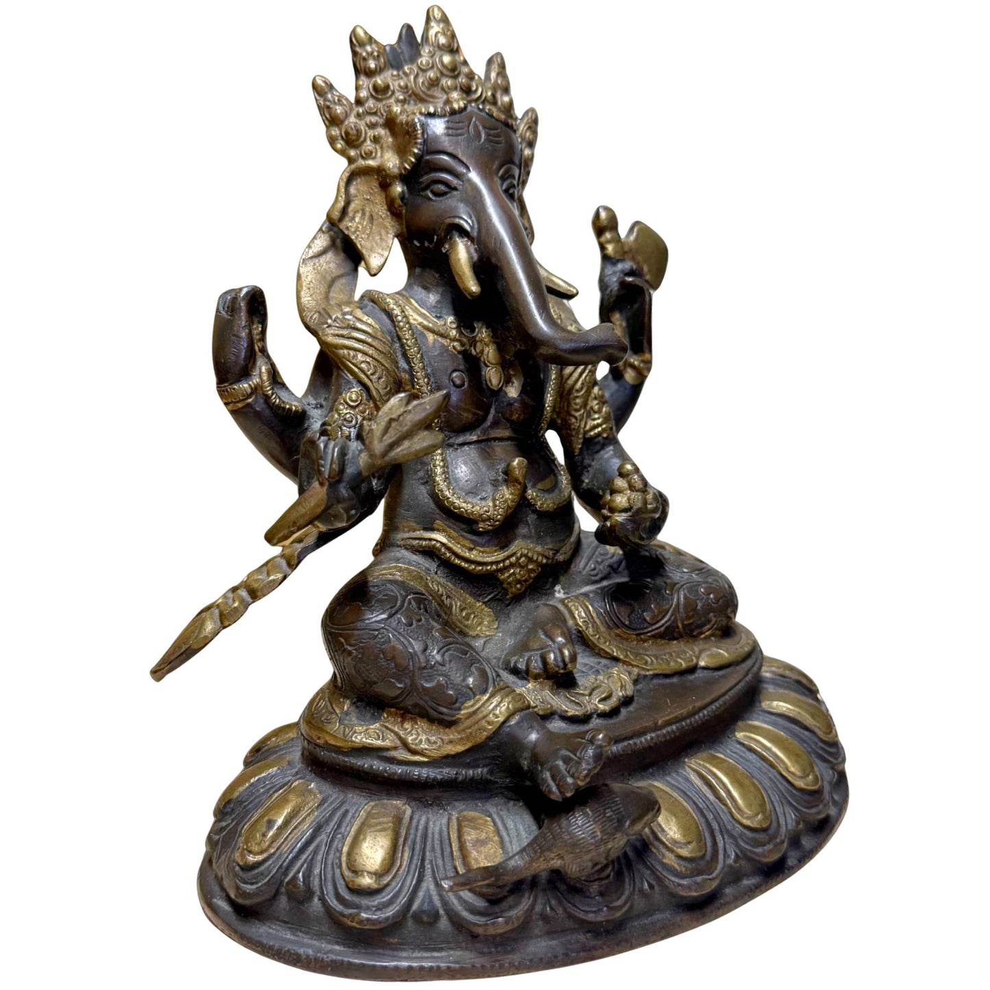 Bronze Ganesha statue in Nepalese style with ornate details and a spiritual aura