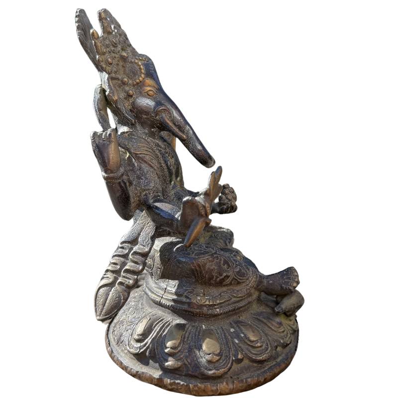 Spiritual Heavy solid bronze Ganesha statue (2.2 kg) with refined engravings and patina.