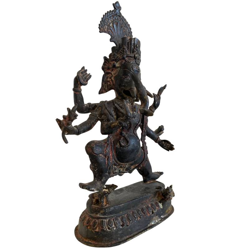 Bronze Ganesha statue with visible remnants of original fire gilding and patina