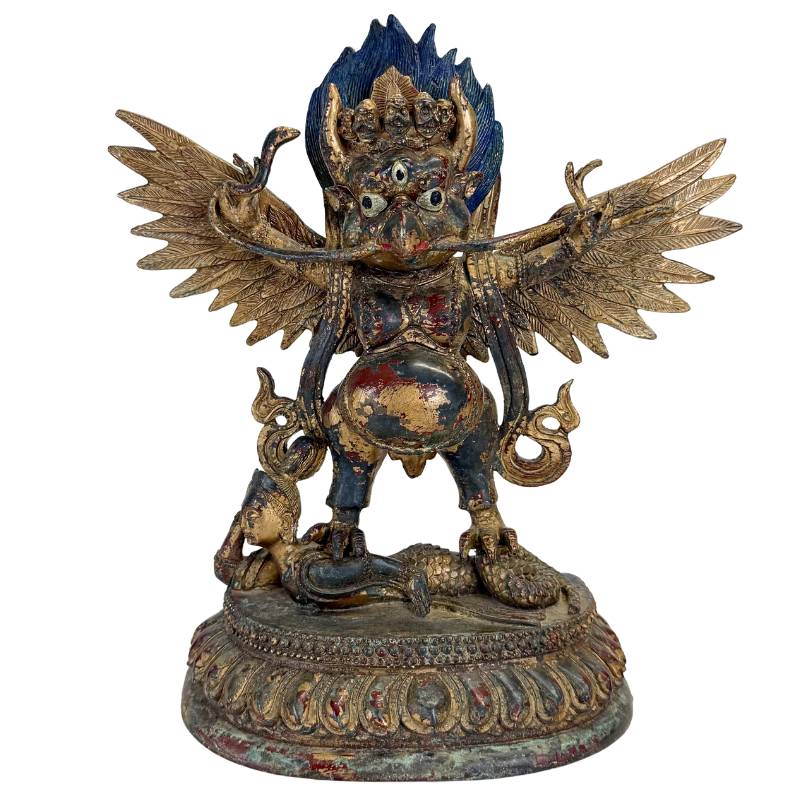 Bronze Garuda statue from the Himalayan tradition with a powerful protective appearance