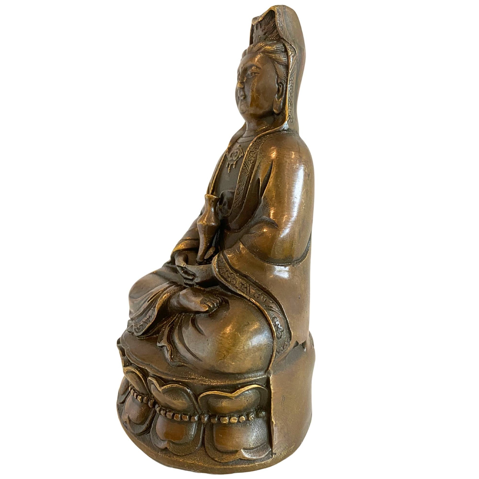 Detailed Chinese bronze casting of the Goddess of Mercy