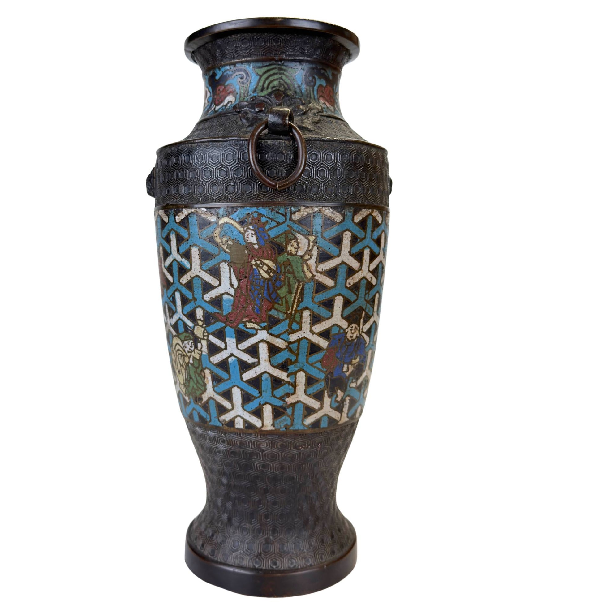 Detail of the hand engraving beneath the Japanese enamel layer.