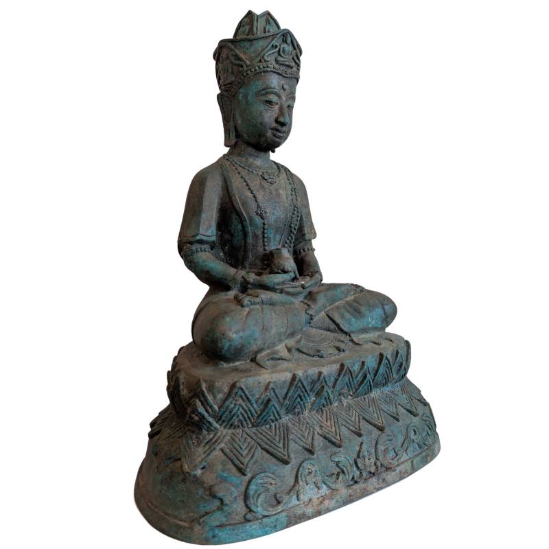 Crowned bronze Avalokiteshvara from Khmer tradition