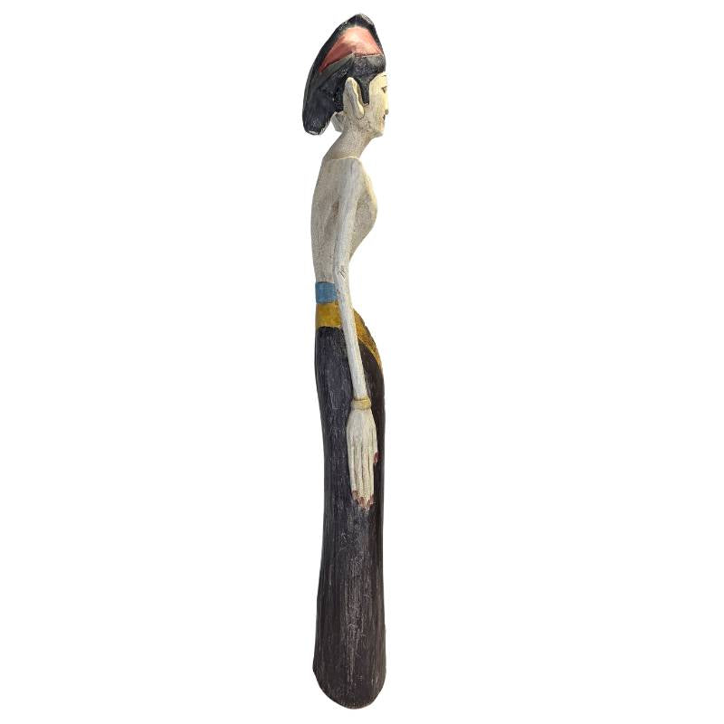 Stylized antique Indonesian woodcarving in a modernist style.