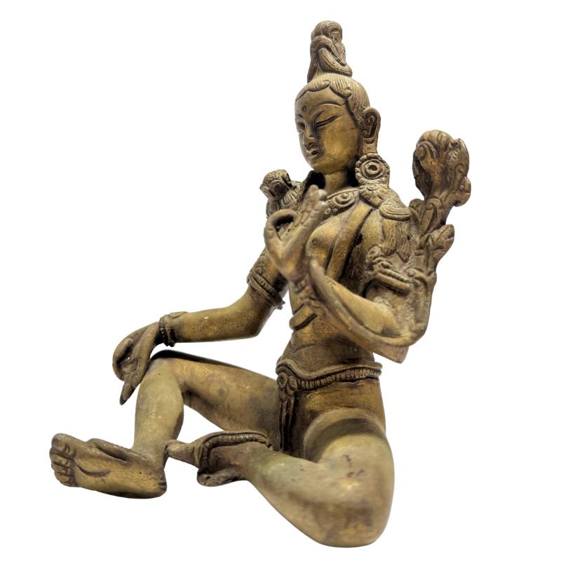 Green Tara bronze statue India lotus Buddhist art