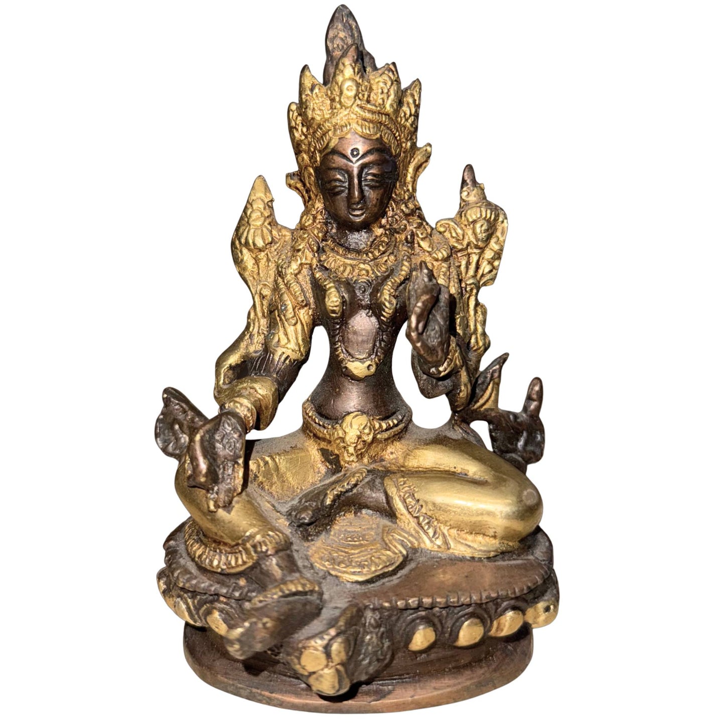 Frontal view of the partially gilded Syamatara from Nepal