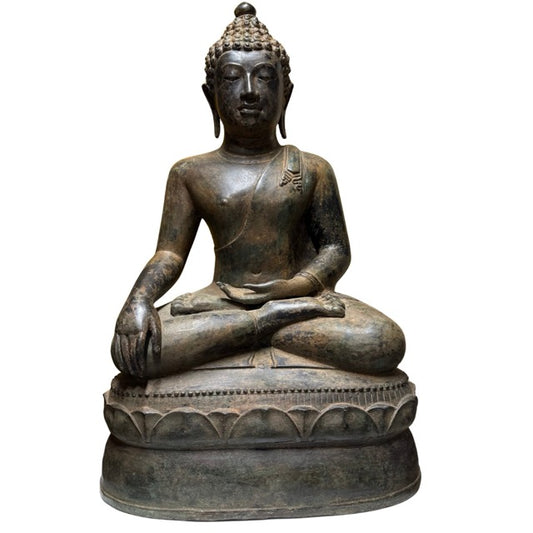 Groot bronzen Boeddha beeld van 70 cm als symbool voor rust, aarding en verlichting