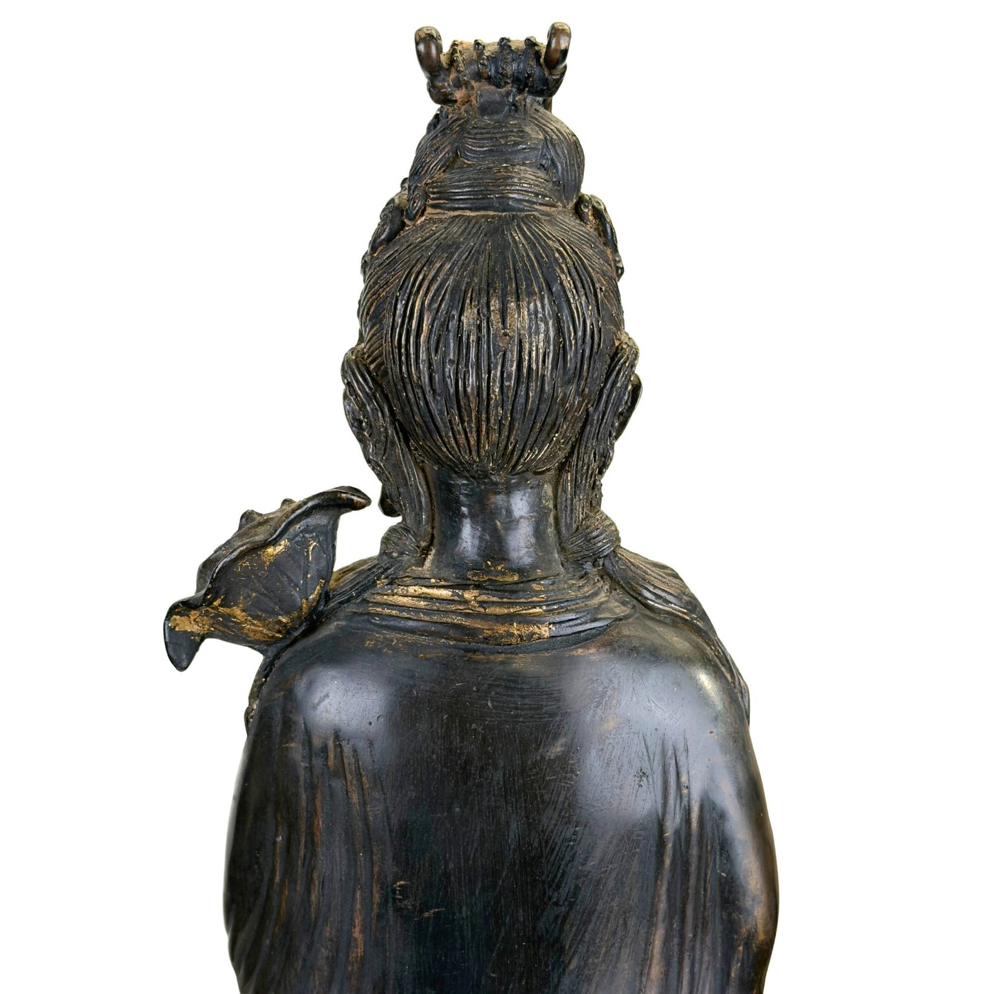 Large bronze Guanyin statue with dragonfish and water motifs, 64 cm high and 16 kg heavy